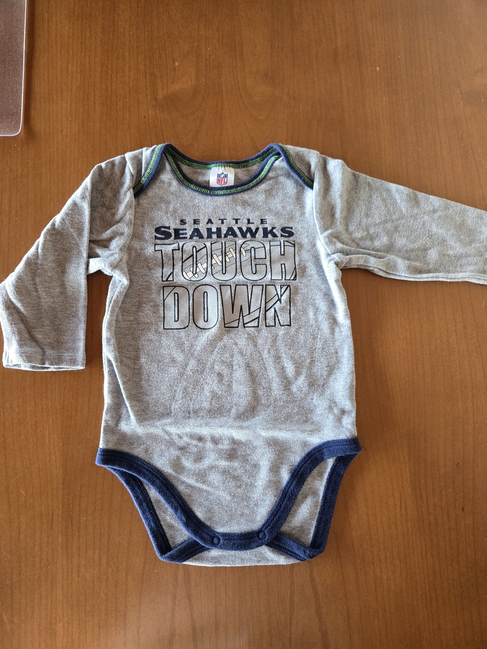 NFL Seattle Seahawks Gray Long-Sleeve Touchdown One-Piece Bodysuit